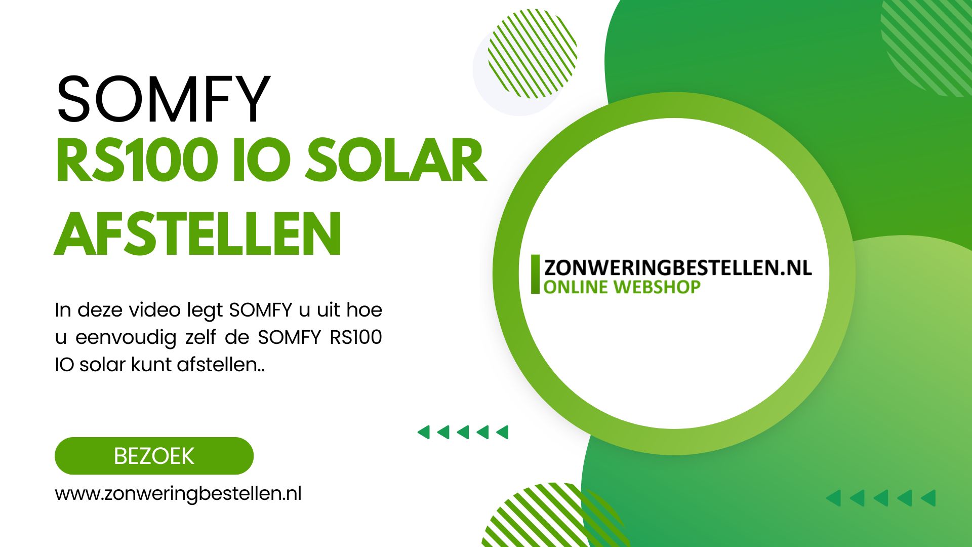 Op deze afbeelding wordt aangegeven waar een video over gaat. In dit geval het afstellen van een SOMFY RS100 IO Solar motor